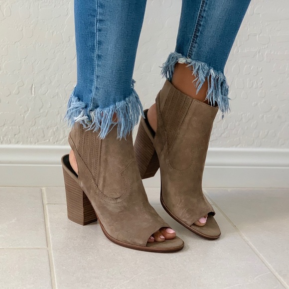NIB Taupe Peep Toe Distressed Leather Bootie - Picture 4 of 6
